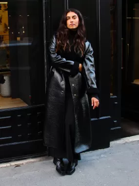 ACHAB - Manteau long col tailleur en vinyle et inspiration shearling Noir