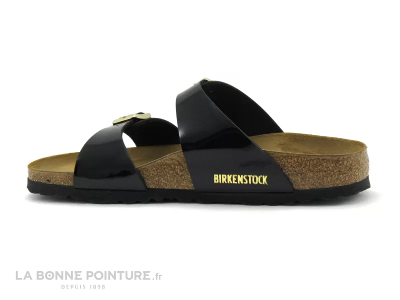 Achat chaussures Birkenstock Femme Mule, vente Birkenstock SIDNEY Birko Flor vernis noir - Boucle Or - BK1000551- Mule