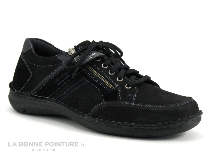 Achat chaussures Josef Seibel Homme Ville / Travail, vente Josef Seibel 43687 Anvers 87 - Chaussure noire Homme lacet et zip