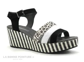 Achat chaussures MamZelle Femme Sandale et Nu-pieds, vente MamZelle PISTO Compo Leo Blanc Noir - Sandale - Talon rayures
