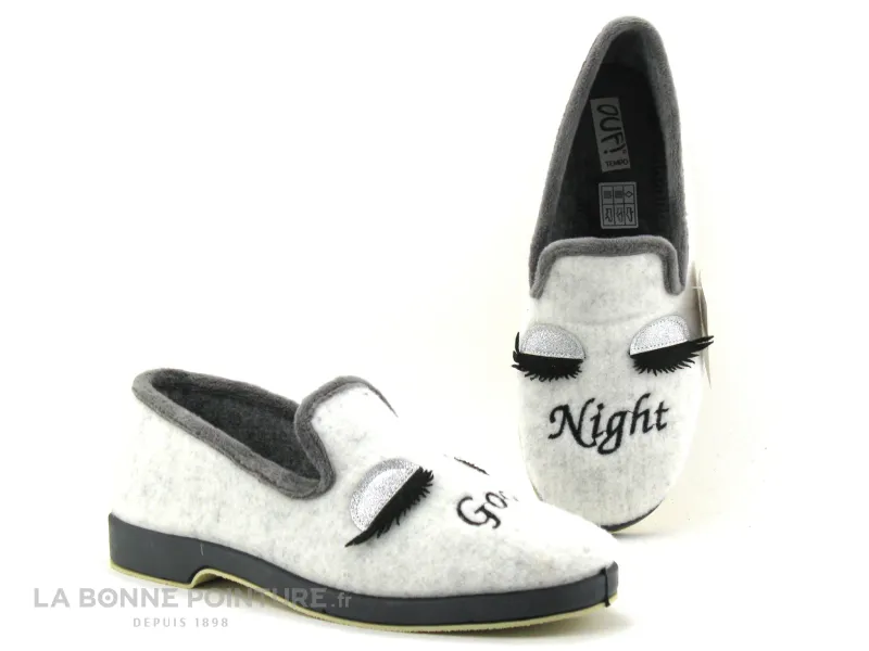 Achat chaussures Ouf ! Femme Pantoufle Chausson, vente Ouf tempo Trebane blanc - gris - Good night - pantoufles femme