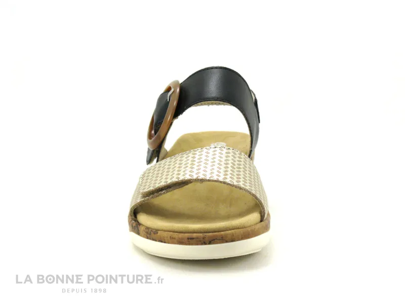 Achat chaussures Remonte Femme Sandale et Nu-pieds, vente Remonte R6853-02 Wave Fino - Beige Noir Or - Sandale Femme avec scratc