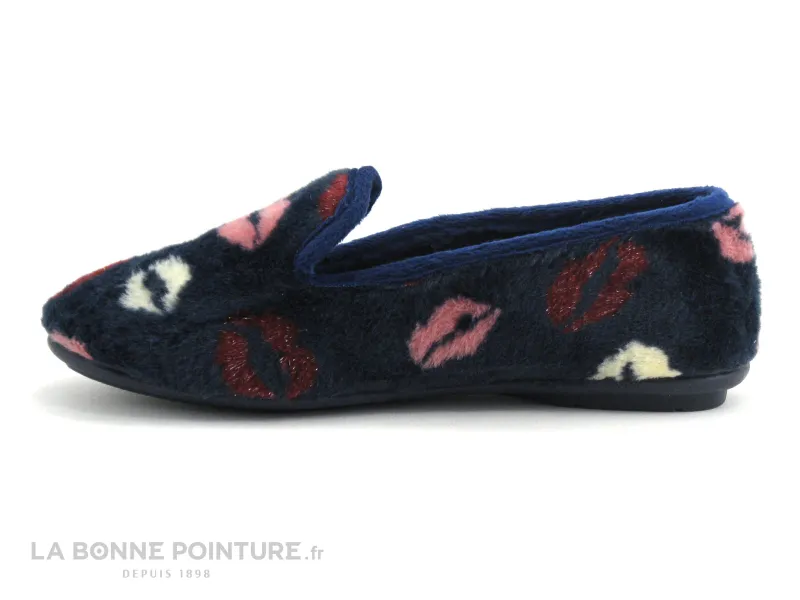 Achat chaussures RYB Femme Pantoufle Chausson, vente RYB 700-19126 - Bleu marine Bisous - Chausson Femme