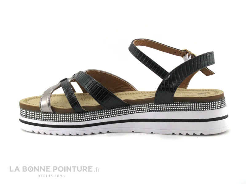 Achat chaussures The Divine Factory Femme Sandale et Nu-pieds, vente The Divine Factory TX4359 Noir lezard - Argent - Sandale Fe