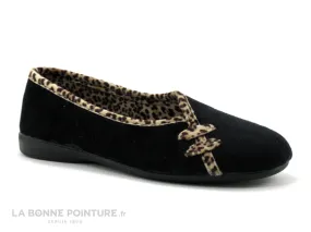 Achat chaussures ZEL'S Femme Pantoufle Chausson, vente Zels 2454 Velours noir - Pourtour leopard beige - Chausson ballerine