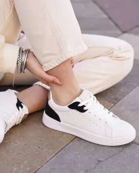 Basket femme blanche noire et dorée à lacets - Bintou