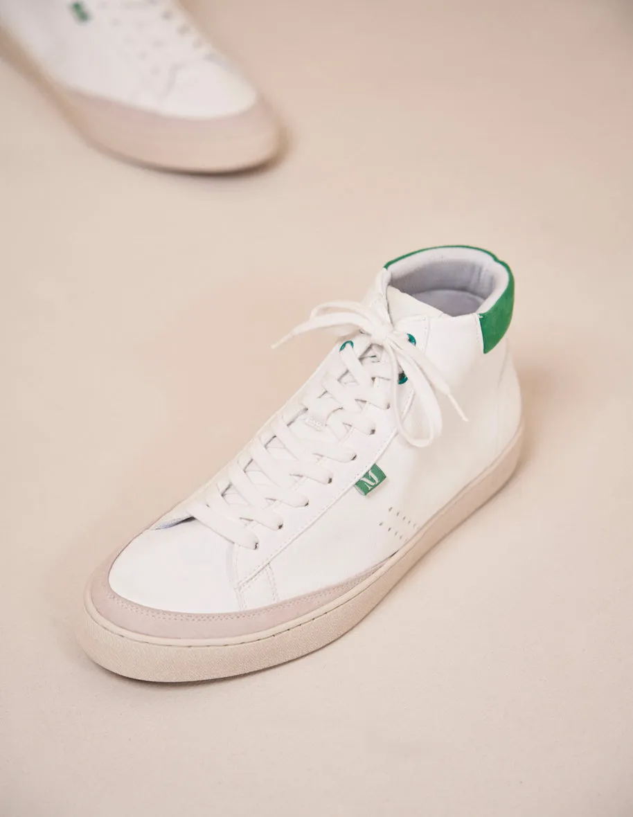 Baskets montantes Alexis - Cuir et suède vegan blanc et vert