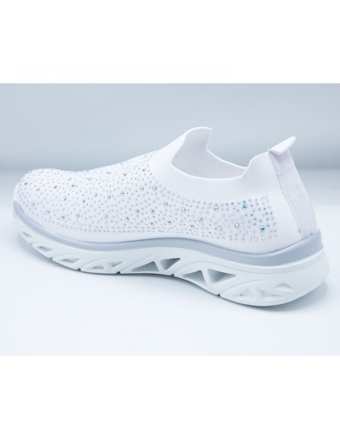 Baskets sport confort mesh élastique chaussette femme basse strass brillant sans lacet