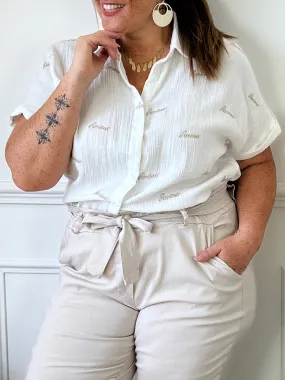 Chemise écrue et dorée en gaze de coton Curve : Bethany