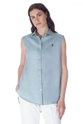 Chemisier sans manches en lin - Bleu ciel - US POLO FEMME