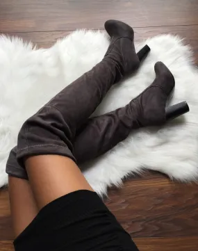 Cuissardes grises ajustables à talons