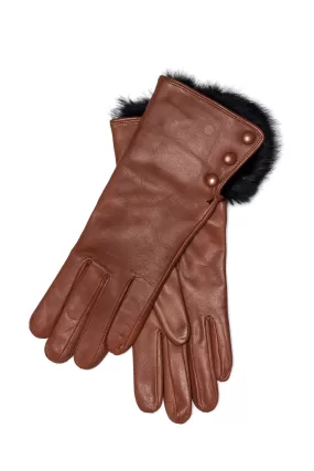 Gants femme en cuir et fourrure camel