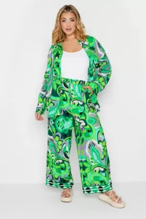 LIMITED COLLECTION - Pantalon Vert Abstrait Wide Leg