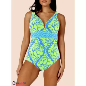 Maillot de bain 1 pièce fleuri MANARA bleu royal