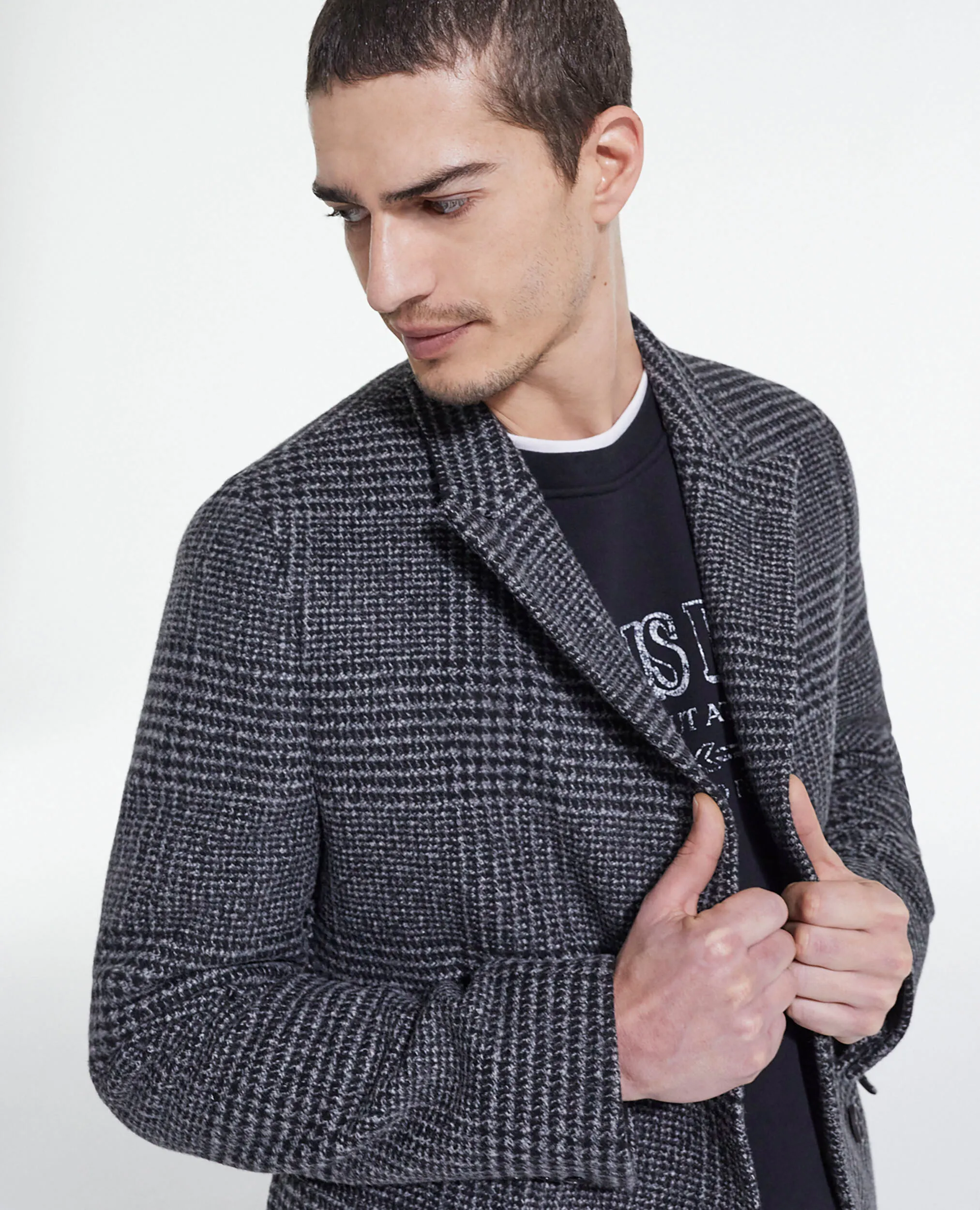Manteau long en laine à carreaux