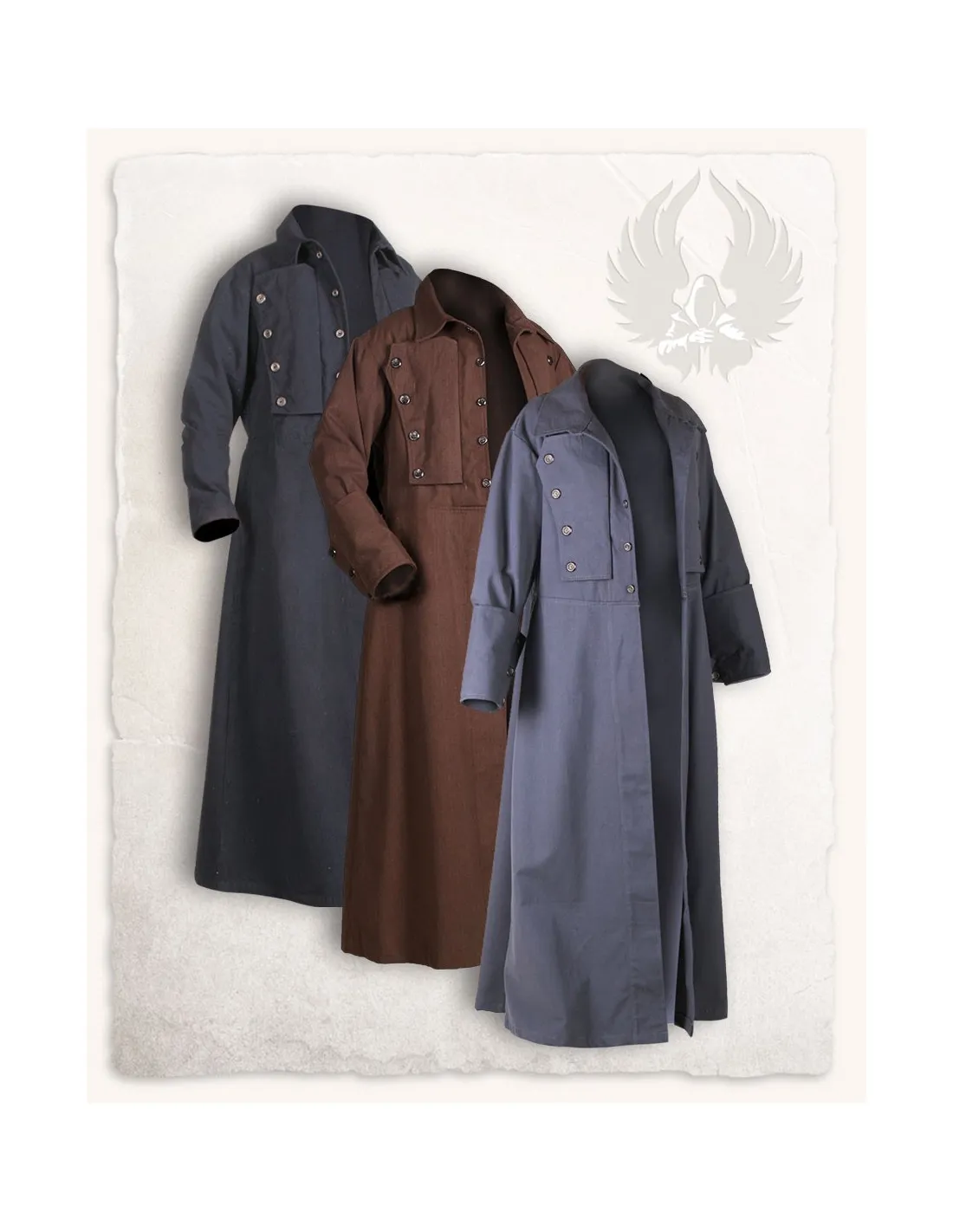 Manteau médiéval Kandor, gris ⚔️ Boutique Épées