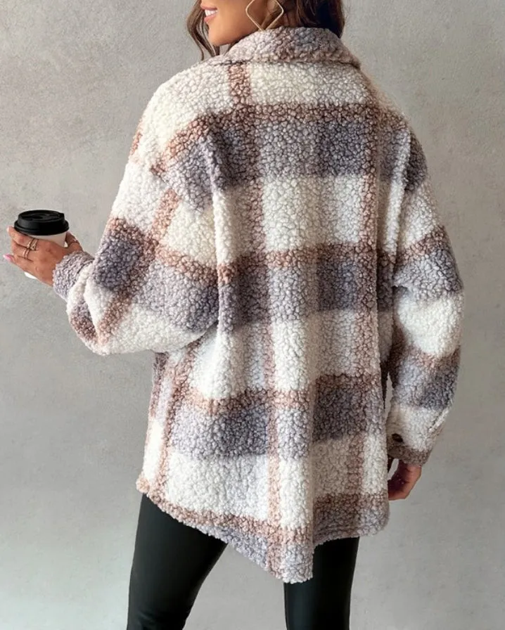 Manteau teddy Boutonné imprimé  à carreaux