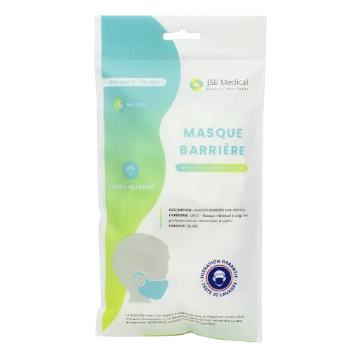 Masques Barrière Enfant 4 à 10 Ans - Lavable et Réutilisable 20 fois - 6 unités | JSE Medical  - Parapharmacie Boticinal