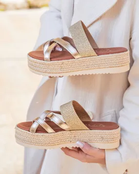 Mule plateforme en cuir dorée - femme - MJNP99