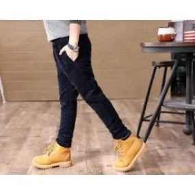 Pantalon en coton pour garçon avec fourrure intérieure taille élastique