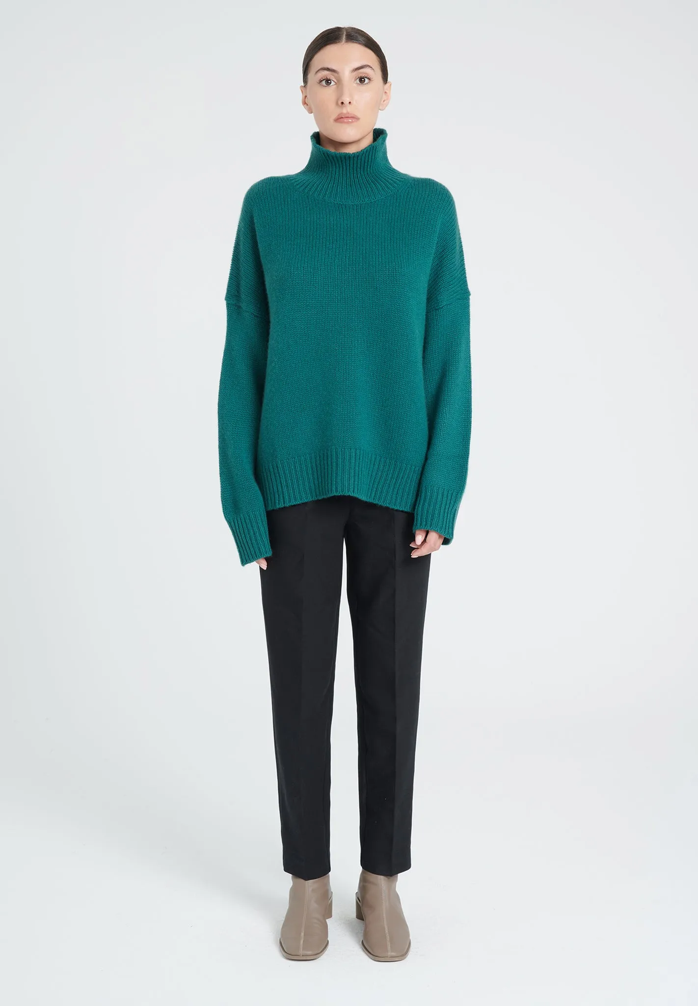 Pull col montant cachemire 10 fils vert foncé femme - ZAYA 3