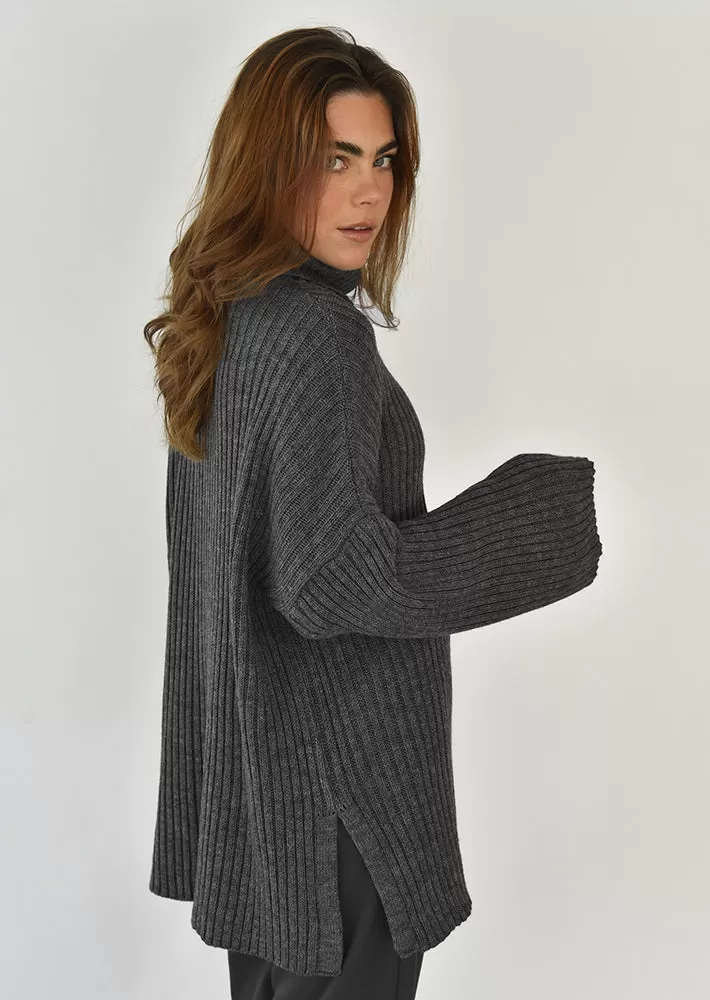 Pull col roulé gris
