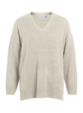 Pull Vila Vireggie Col V Beige pour Femme