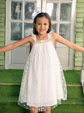 Robe Cérémonie Bohème Fille  Tulle Beige Or  ALIZEE - La Faute à Voltaire - Blanc Doré