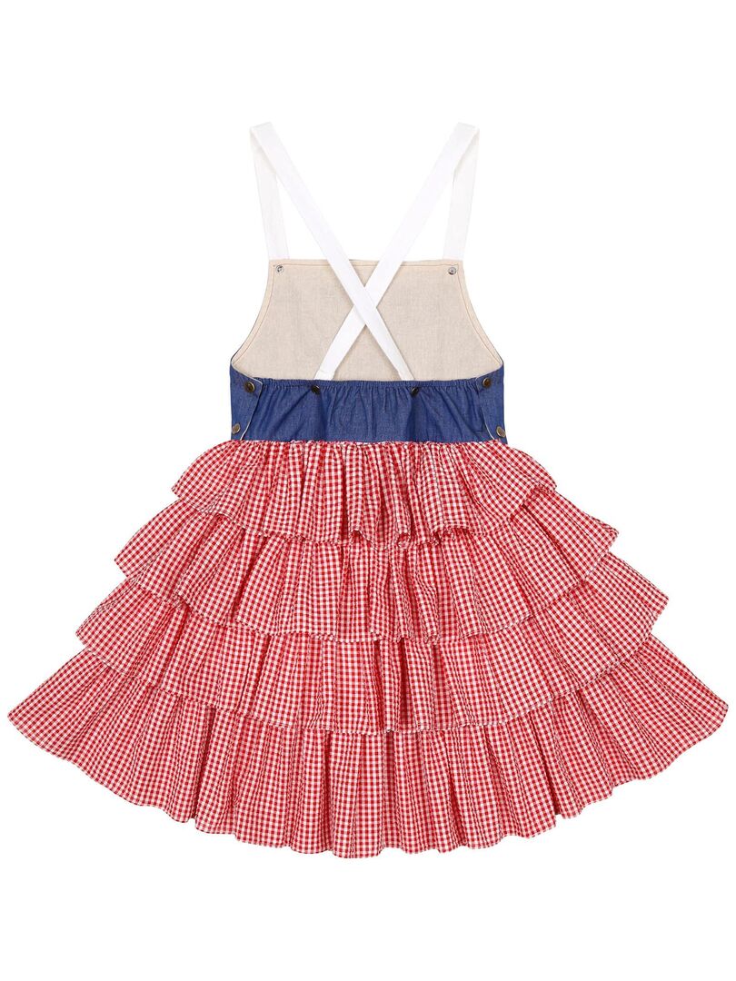 Robe Salopette Été Fille  Carrx Vichy Rose Foncé  GIGI - La Faute à Voltaire - Bleu Rouge