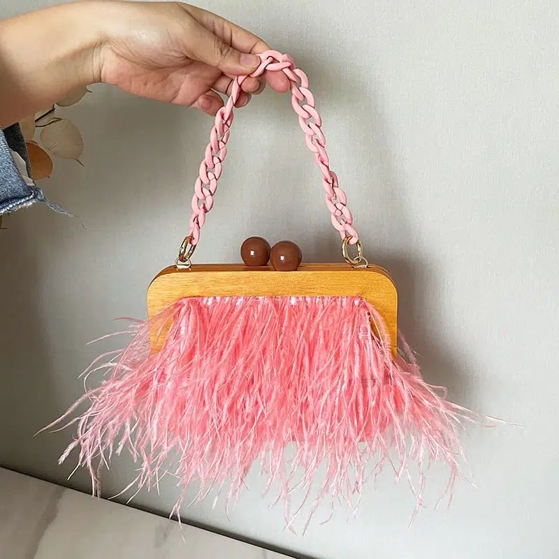 Sac à poignée vintage à froufrou pour femmes rose • Vintage Univers