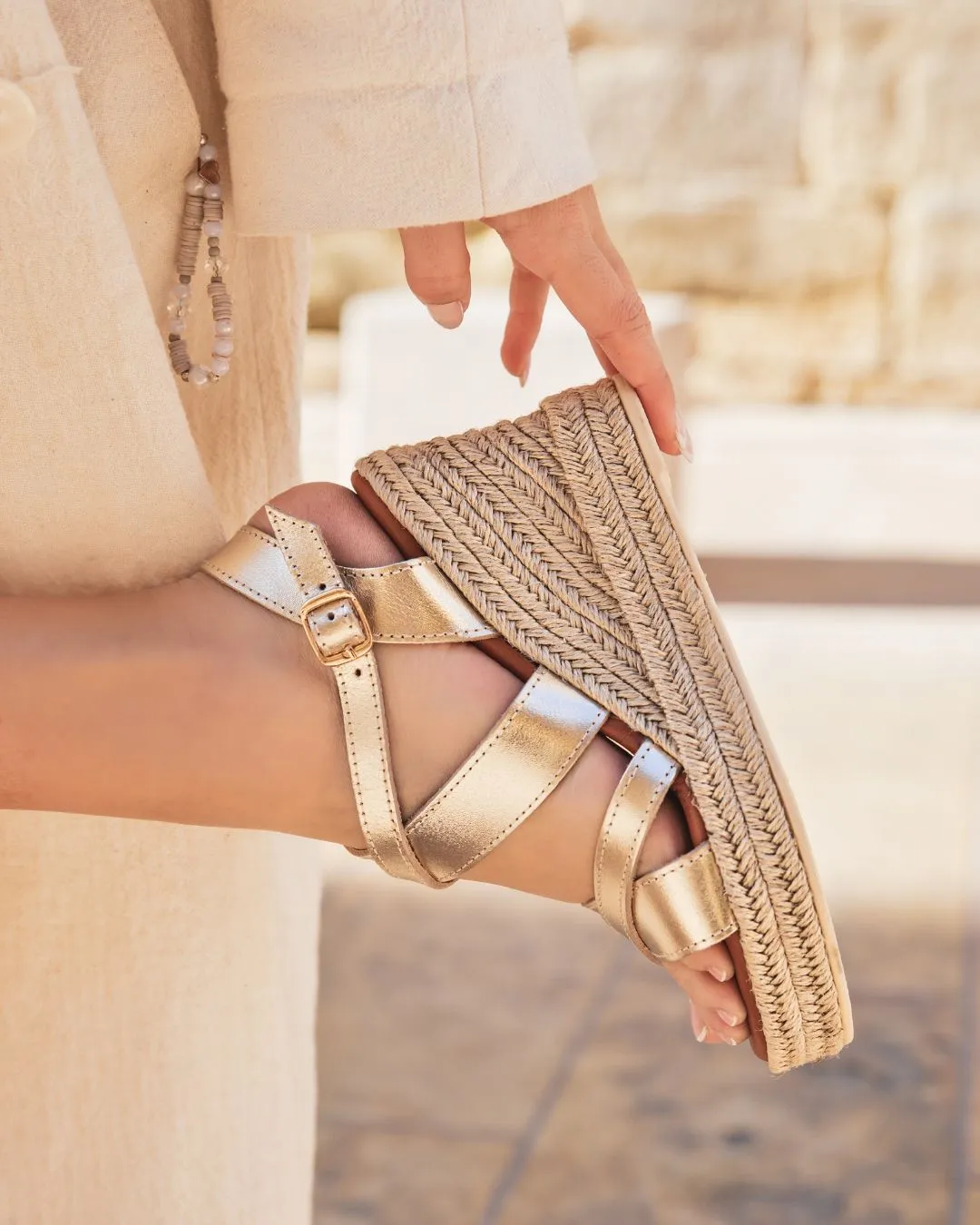 Sandale femme compensé CUIR dorée - MJNP91