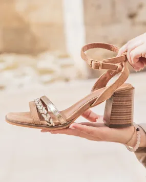 Sandale femme talon carré camel - Lylou