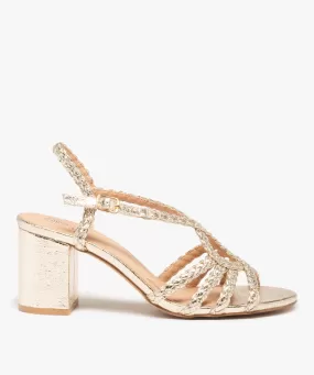 sandales femme a talon et brides tressees brillantes jaune sandales a talon