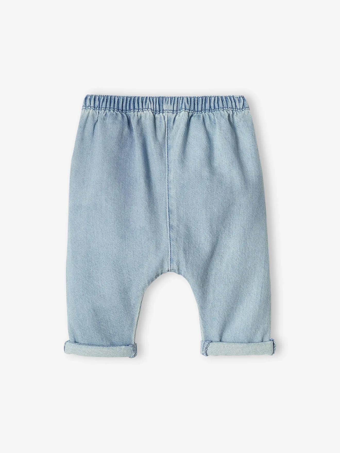 Sarouel brodé bébé en denim cappuccino - Vertbaudet