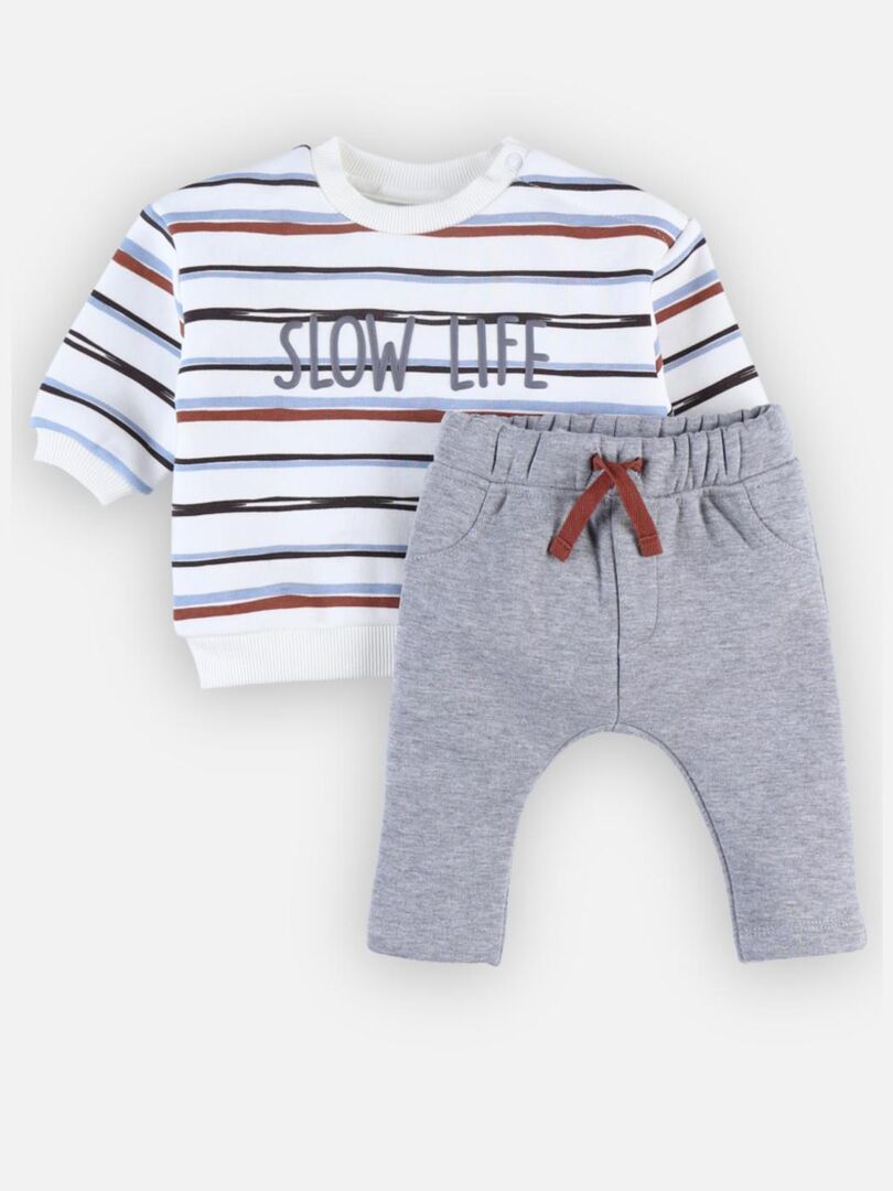 Set sweat rayé + jogging, écru/gris - Noukie's - Vert