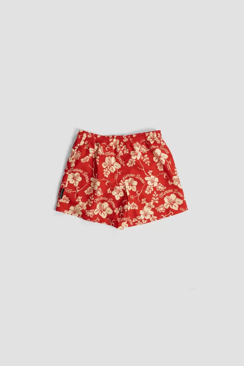 Short de bain rouge imprimé hawaïen