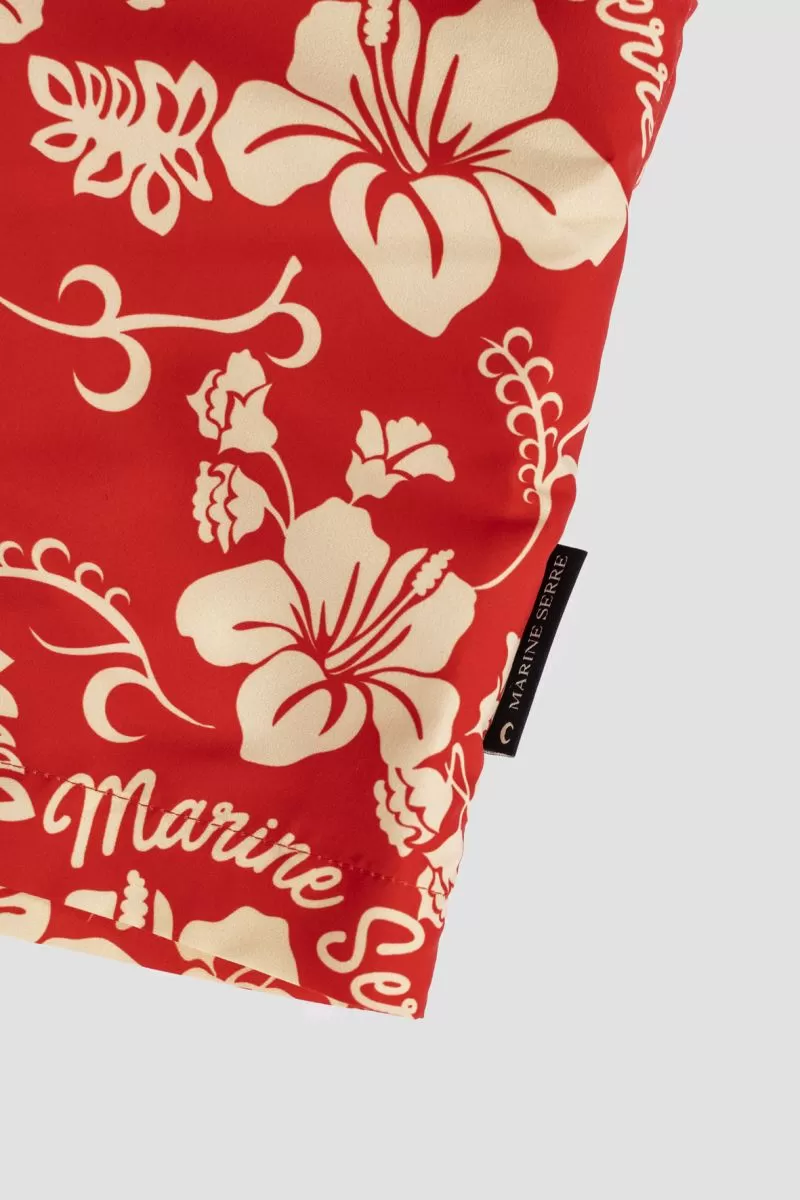 Short de bain rouge imprimé hawaïen