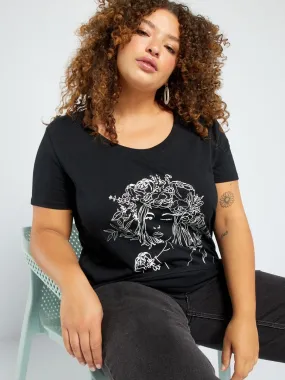 T-shirt imprimé à col rond - Noir