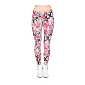 Vente en ligne pantalon legging pas cher avec motif fleur roses mode