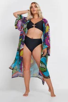 YOURS - Chemisier de Plage Violet & Bleu Design Abstrait