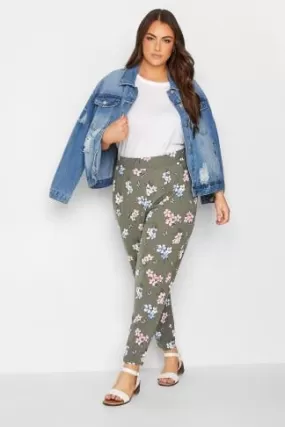 YOURS - Pantalon Vert Kaki Style Sarouel Floral