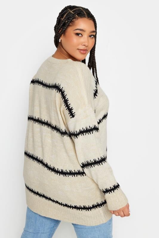 YOURS - Pull Beige en Maille Rayures Noires