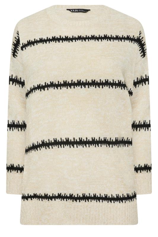 YOURS - Pull Beige en Maille Rayures Noires